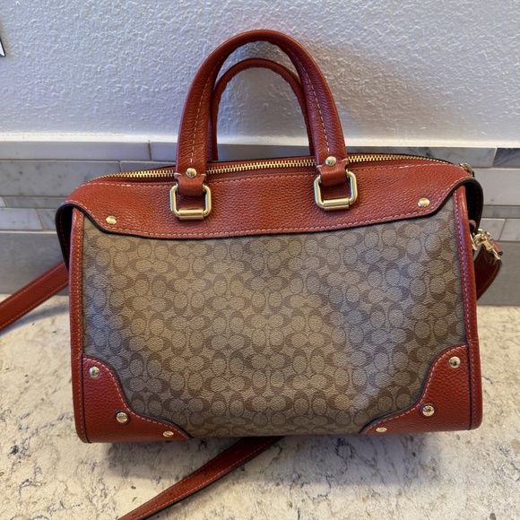 Women's Coach Millie Satchel in Signature Colorblock Canvas Khaki terracotta - Picture 10 of 16